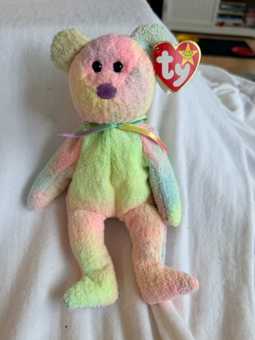 Ty Pastel Rainbow Plush Bear - Pink Green Blue Cream
